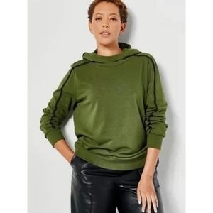 Jason Wu Olive Green Black Lace Trim French Terry Hoodie
